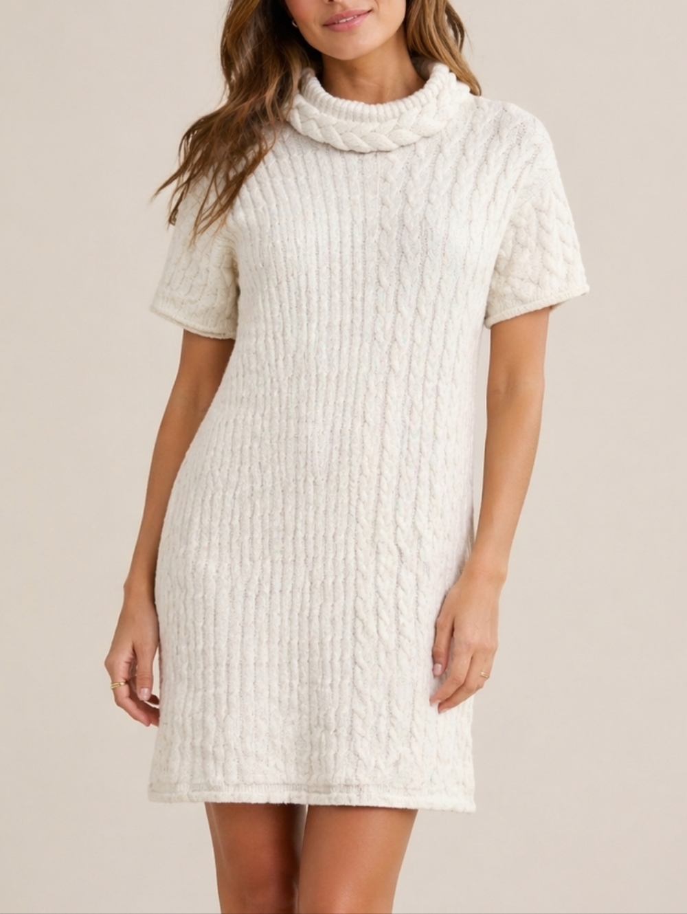 For Love & Lemons Snow Day Cable Knit Sweater Dress Cream Women's Small Coquette